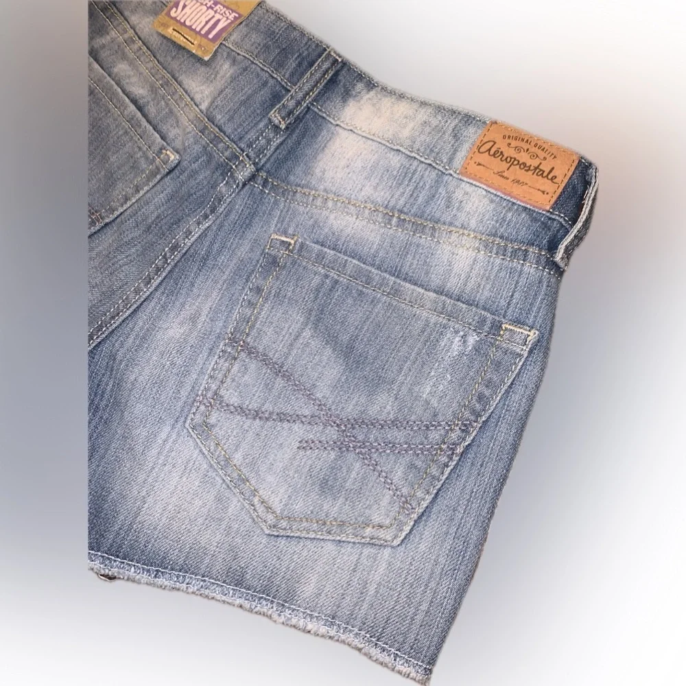 Aeropostale High Rise Shorty Blue Jean Denim Shorts Distressed Cut-Off NWT 0